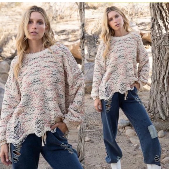 Pol Multicolor Distressed Retro Knit confetti Sweater SZ L - Picture 1 of 12